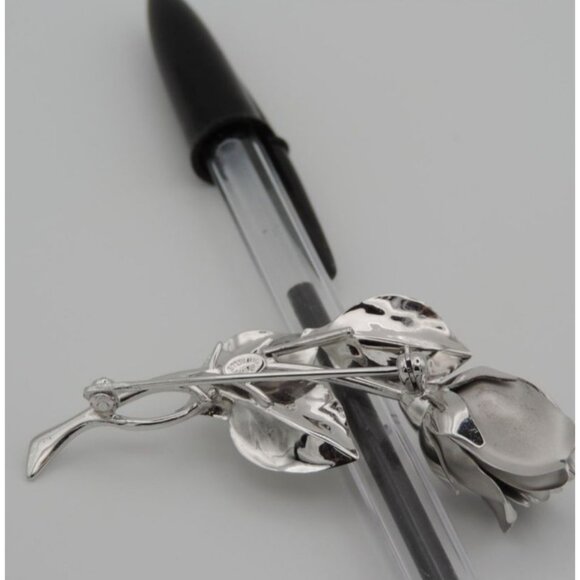 Vintage Sterling Silver Brooch Pin Rose Flower Floral 3.5" - Picture 4 of 5